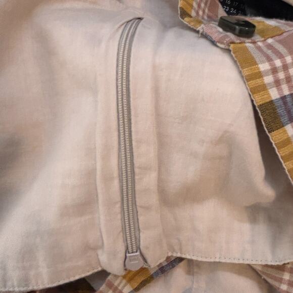 Zara Plaid Size Large Neutral Cropped Smocked Summer Vacation Retro Faux Buttons - Picture 5 of 7